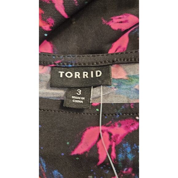 Torrid NWT Dress 3X Midi Sleeveless Stretch Floral Ruching Black Multicolor - Picture 8 of 10